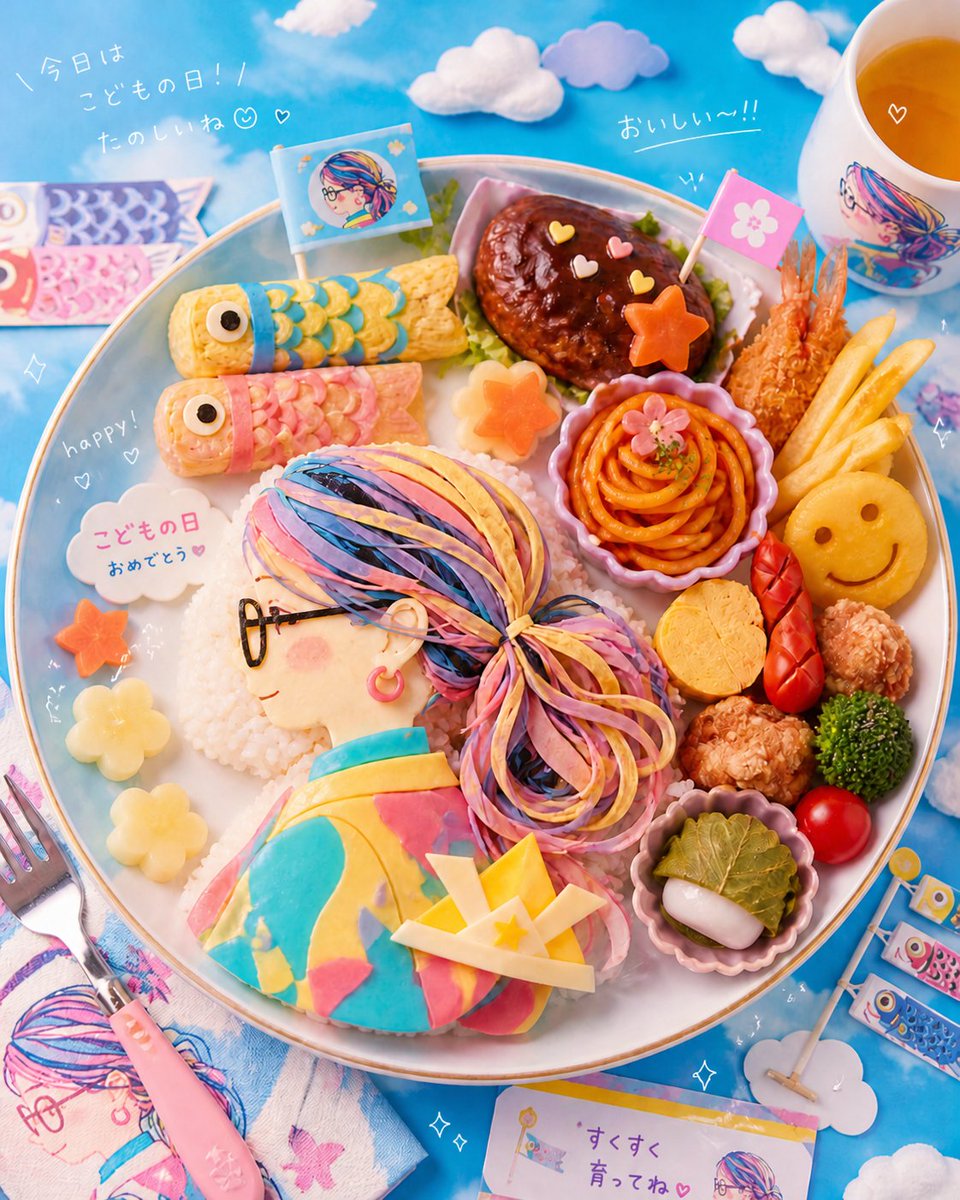 かわいいお子様ランチプレートできた🎏 添付画像をコンマリさんの編み