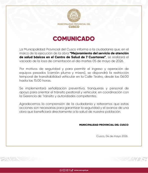 MUNICIPALIDAD PROVINCIAL DEL CUSCO tweet media