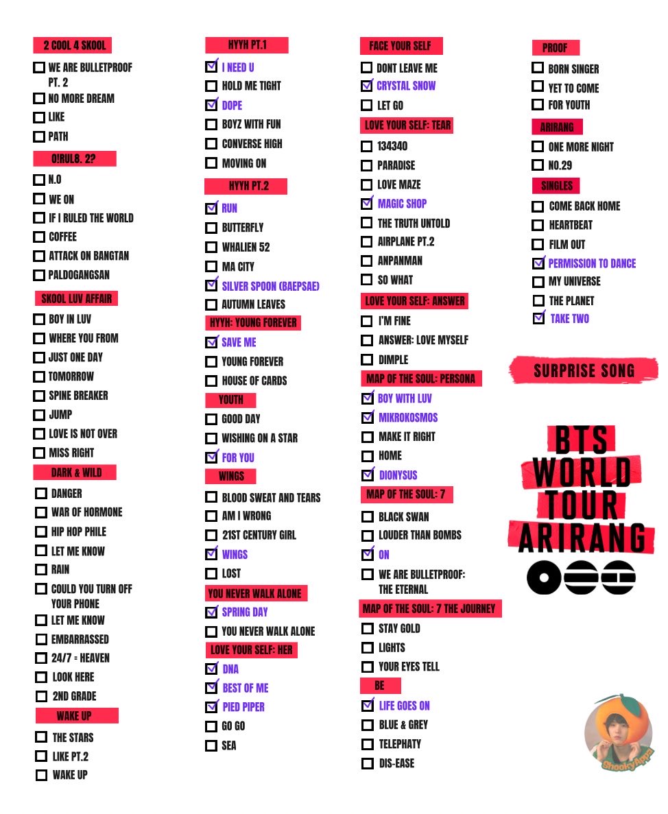 📝 BTS World Tour ‘ARIRANG’ Surprise Song Checklist [2, 3 Mei 2026] 🇺🇸 ...