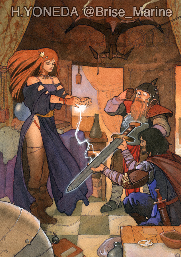 Brise_Marine's tweet image. The Concept Art for Sorcerian: ソーサリアン イメージイラスト ✍🏻😉🎨
#illustration #watercolor #イラストレーション #水彩画 #米田仁士 #HitoshiYoneda