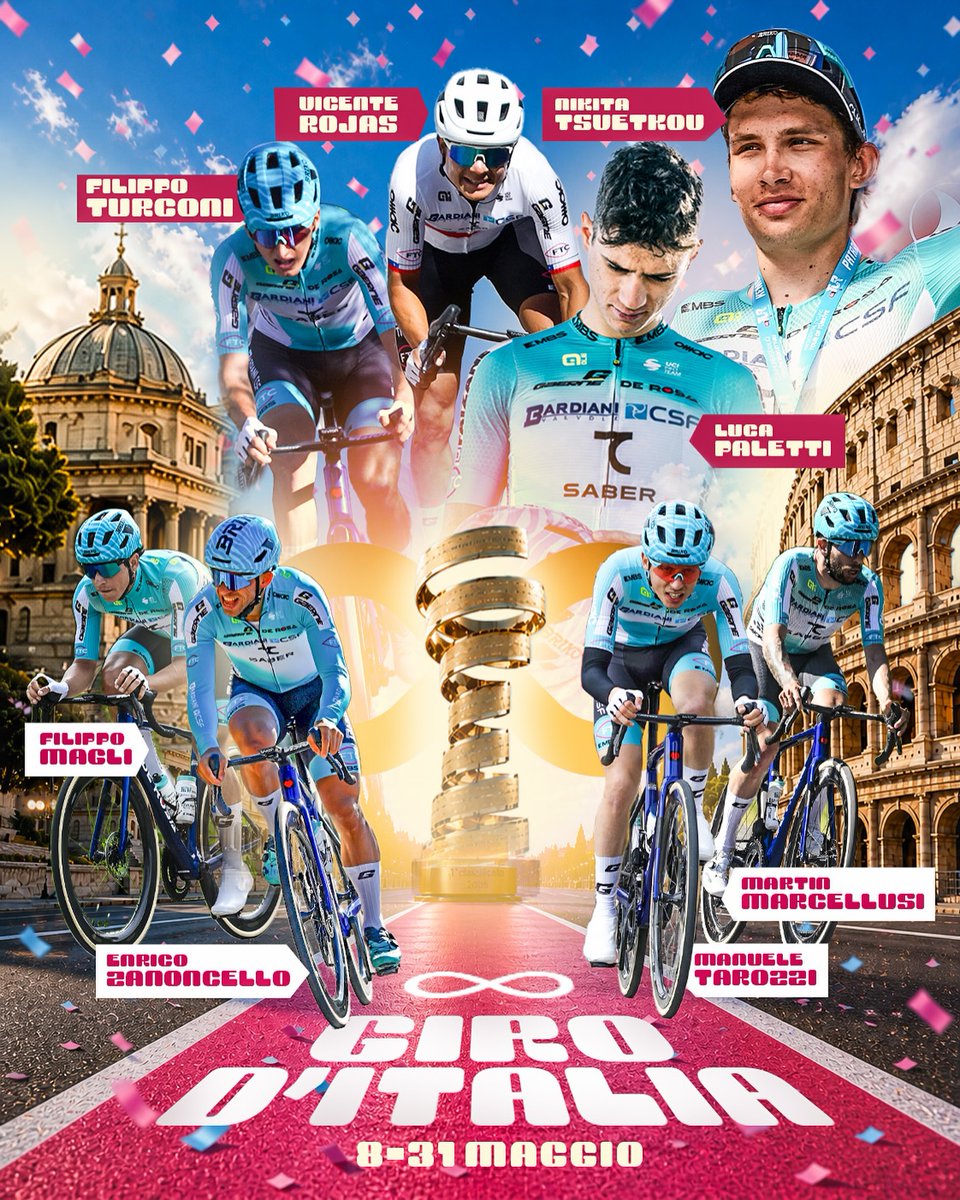 RadioPedalEC's tweet image. Vicente Rojas 🇨🇱 confirmado ✅ Giro de Italia 🇮🇹 2026 🚴‍♂️ - 8 al 31 de mayo 🗓️

Nómina Bardiani CSF👥
TSVETKOV Nikita 🇺🇿
MAGLI Filippo 🇮🇹
MARCELLUSI Martin 🇮🇹
ROJAS Vicente 🇨🇱
PALETTI Luca 🇮🇹
TAROZZI Manuele 🇮🇹
TURCONI Filippo 🇮🇹
ZANONCELLO Enrico 🇮🇹

#Ciclismo #Chile #GirodItalia