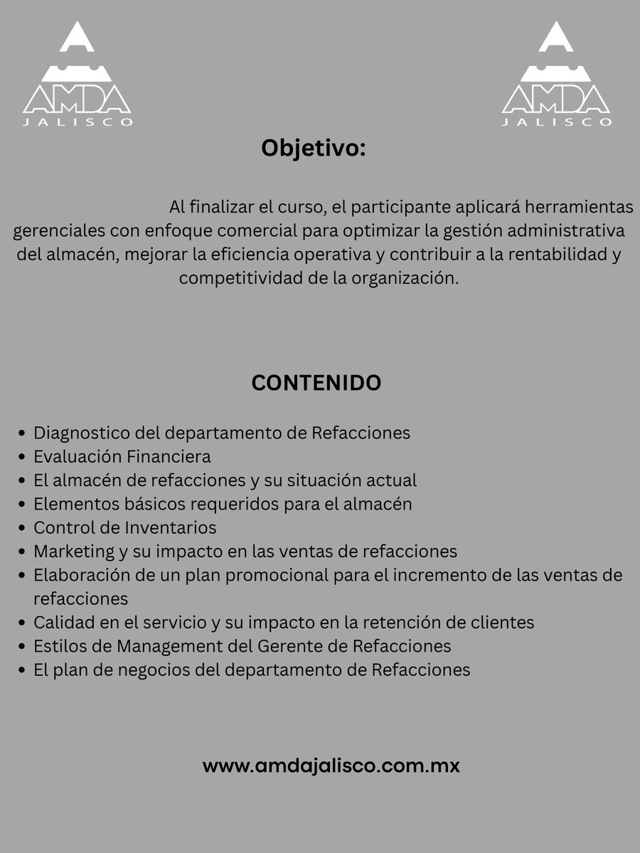 AMDAJAL's tweet photo. Optimiza tu área de refacciones 🔧📦

📅 12 de mayo
🕘 9 am – 7 pm
📍 Presencial

Taller Gerencial con Lissette Oblea 👩‍🏫

👉 Regístrate: https://t.co/fWDibayN0T
#Capacitacion #IndustriaAutomotriz #CursosAMDAJalisco https://t.co/QUUFrTn0Cw