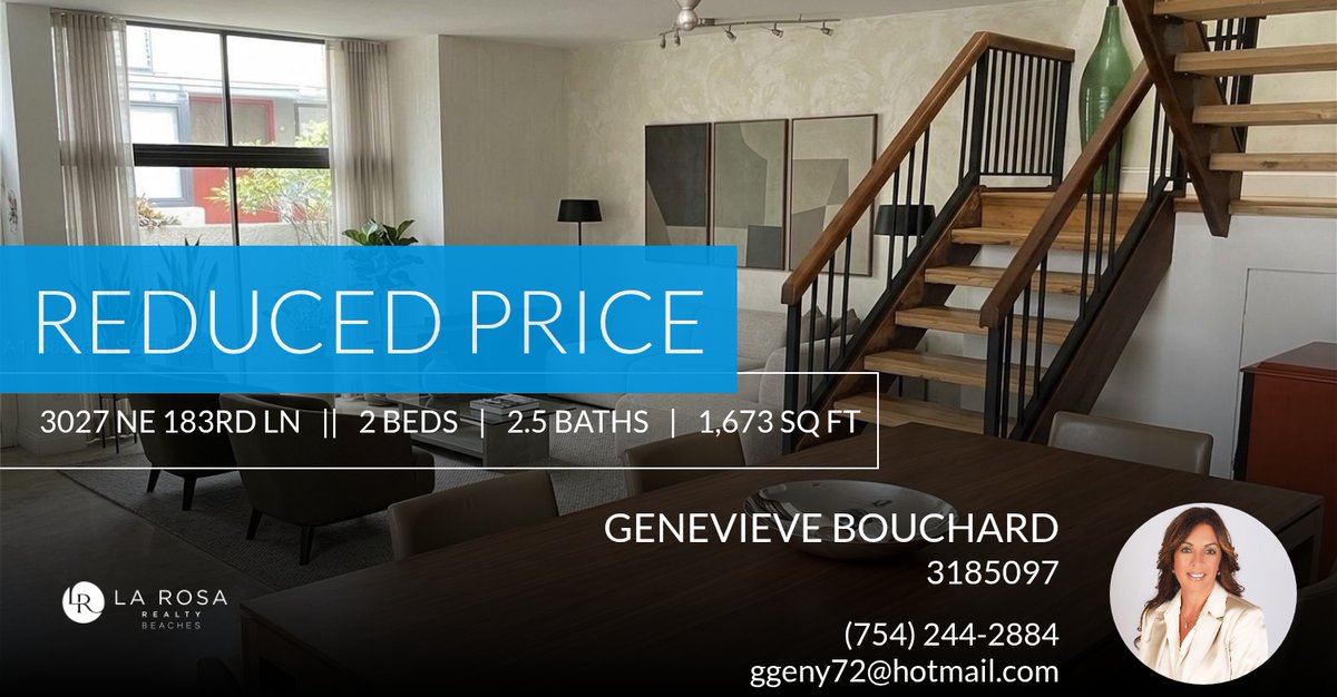 GenyB's tweet photo. 📍 Reduced Price 📍 This recently reduced home at 3027 Ne 183rd Ln 27 in Aventura won't last long, so, don't wait to set up a showing! Reach out here or at (754) 244-2884 for more information! https://t.co/iaS9AjOcI4 https://t.co/C7pDvkZjBN