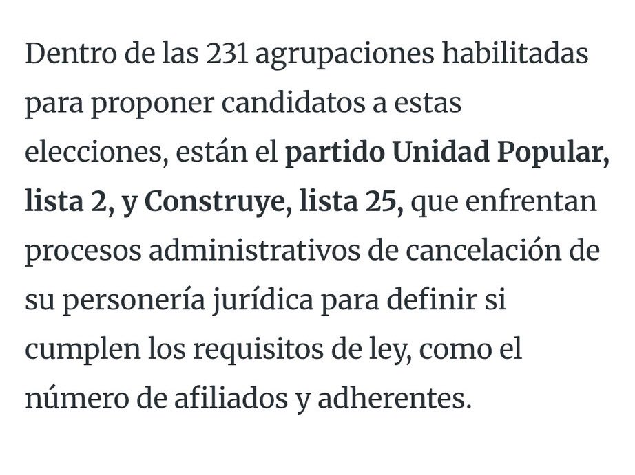 Unidad Popular Lista 2, está y estará en la elección del 29 de noviembre de 2026.

¿Por qué? 

El Calendario electoral es la unidad que marca las etapas del proceso. 

Han culminado las etapas relativas a las organizaciones políticas en sede administrativa-CNE.

1️⃣ La etapa de