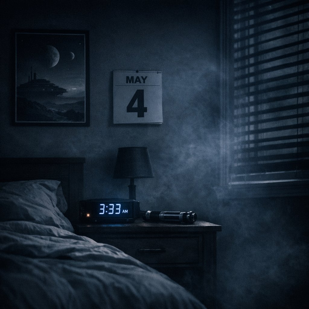 PreetiRel's tweet photo. She was startled awake by a clear, deliberate greeting with no physical source in the room. The voice said:

“May the 4th be with you.”

No figure. No shadow. Just the fading trace of a phantom that clearly had the wrong universe
but the right date.

#vss365 #phantom #StarWarsDay https://t.co/5CAHJCmv9D