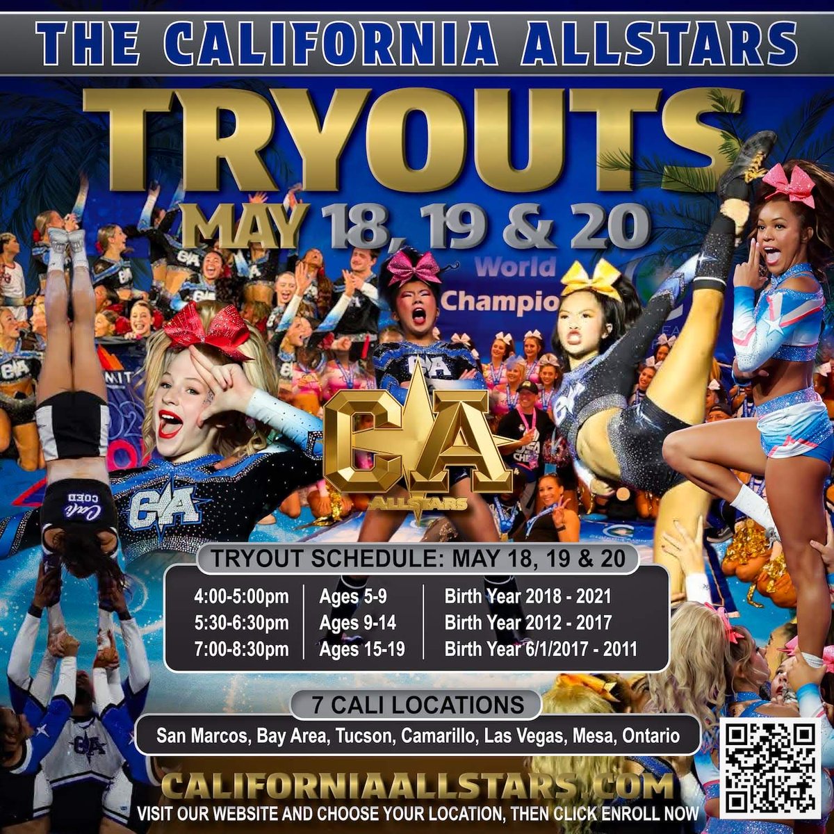 TheCaliAllStars's tweet photo. ๐จTHIS IS YOUR SIGN๐จ
CALI Tryouts are almost here and the next season starts NOW! Join us for Season 26!
New teams. New goals. New dreams to chase.๐
May 18, 19 & 20 - Scan the QR code to register now and join the CALI Family๐ค
#californiaallstars #thisisCALI #allglorygoesup #season26