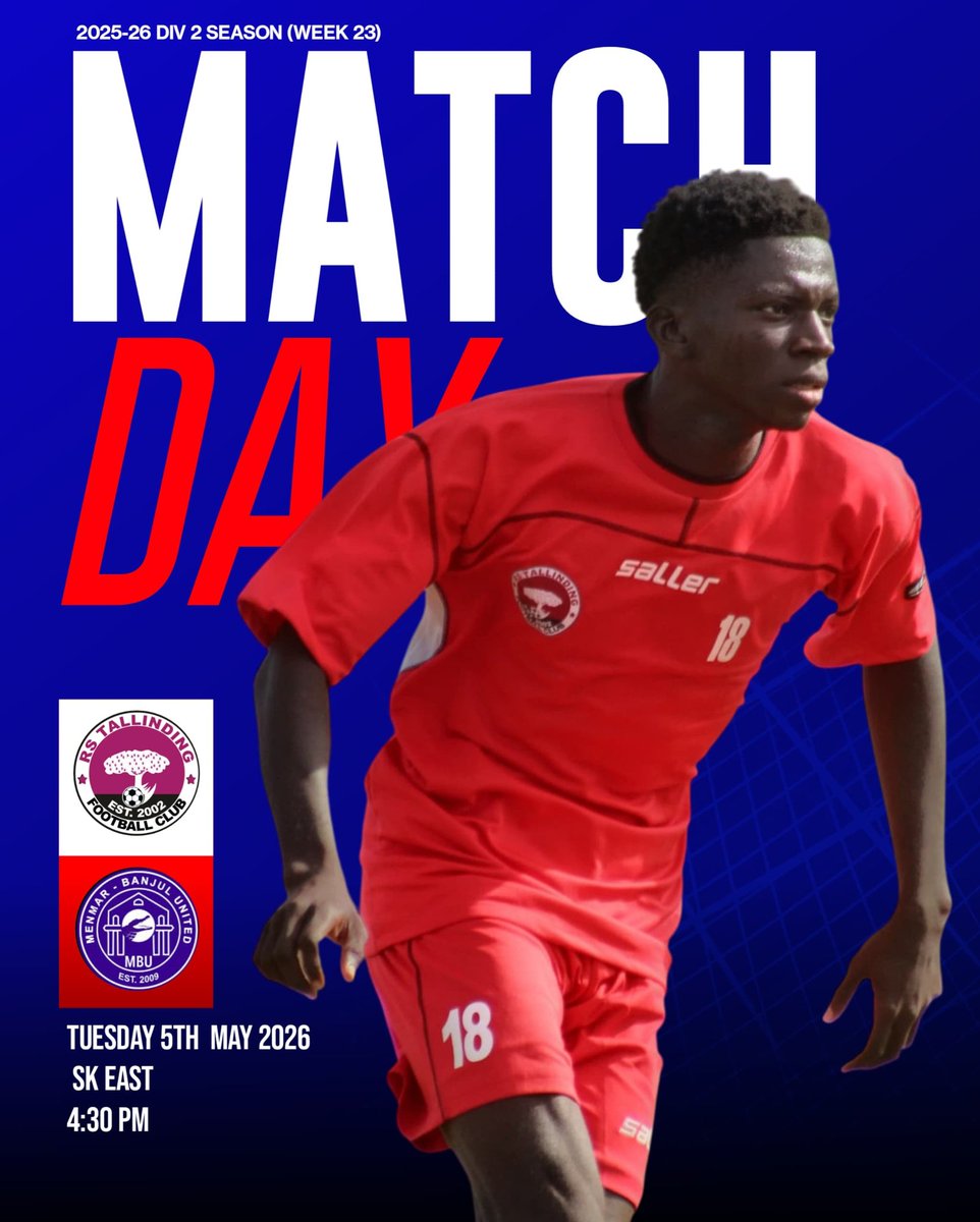 Match-Day 24

We welcome Menmar Banjul United to the Serrekunda East Mini Stadium tomorrow for our week twenty-four encounter in the Gambia Football Federation Division League Two at 4:30 PM.

GoodLuck #BufferZoneBoys
