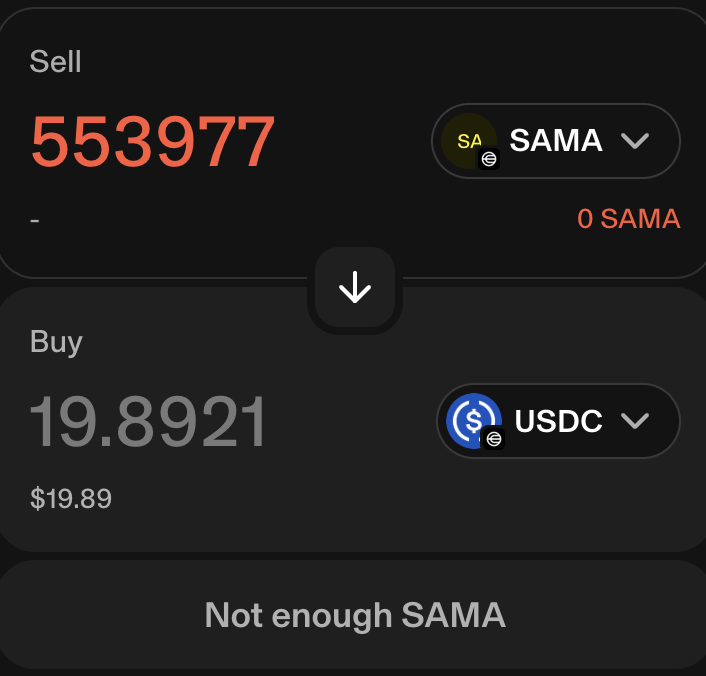 node_wallet's tweet photo. @cryptoflanders_ Thank you for the details. Currently, Uniswap is quoting 553,977 SAMA at around $19.90, while you actually received more than that — about $23. https://t.co/Ywi59GuTJw