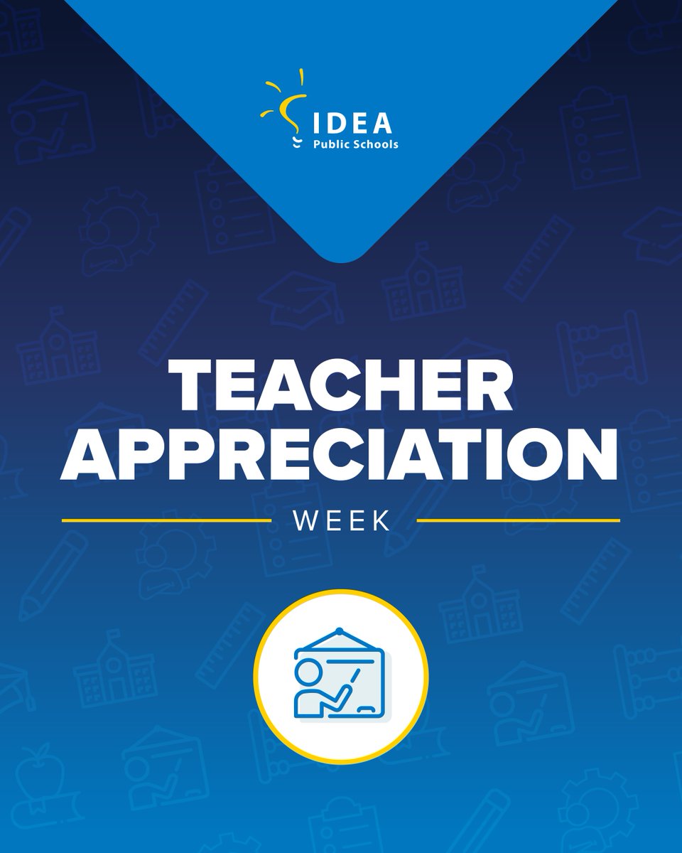 IDEAschools's tweet photo. Happy Teacher Appreciation Week to IDEA Teachers and Co-Teachers across the district. 🍎✨ Your love and dedication to nurturing a love of learning in our scholars goes unmatched. Be sure to show your appreciation when you see your teachers at school this week! 💙💛 https://t.co/GZvi767lQT