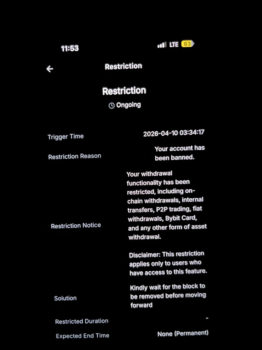 OsawizzyMLS's tweet photo. @emma_niyi @Bybit_Official @BybitAfrica Same this is happening to me My account (UID: 165025724) has been locked under compliance for over a month, and I cannot withdraw my funds. I’ve submitted everything requested. Please resolve this urgently. https://t.co/VD9TMVLfQG