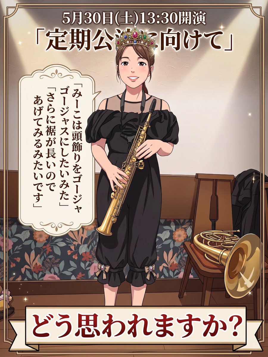 【クレモナ・ラボ】広報担当あやめちゃん🙋‍♀️🙋‍♀️🙋‍♀️

5月30日(月)13:30開演
第20回定期公演『Carpe Diem』
チケット: shop.cremona-luke.com/items/135617098

衣装合わせが終わり手直しがはいります
イメージはこんな感じらしいです😱
定期後プロ　楽しみにしていてください⤴️⤴️⤴️