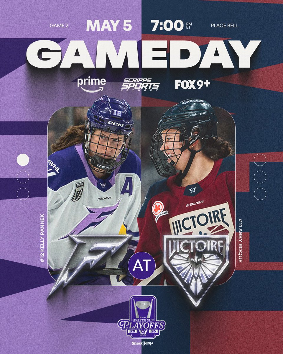 thepwhlofficial's tweet image. WE'RE SO BACK 🥳

The second playoff series rolls into Game 2 today at 7PM ET in the PWHL Walter Cup Playoffs presented by SharkNinja!

🆚 Minnesota at Montréal
📍 Place Bell
📺 Canada: Prime Video
📺 U.S.: Scripps Sports Network, Fox9+
📺 Outside of Canada: PWHL YouTube +
