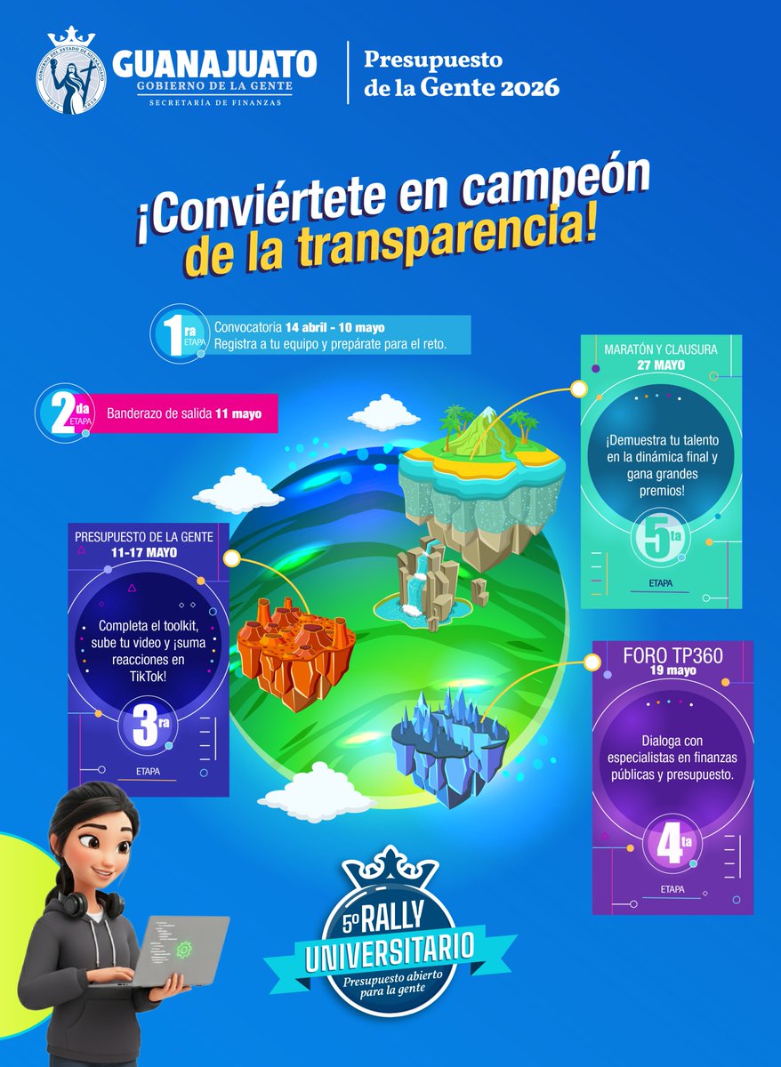 finanzasgente's tweet photo. 🤩Nueva misión disponible: ¿la aceptas? 🎮
Estos son los 5 niveles para convertirte en ganador y ganadora del 5° #RallyUniversitario 👇

Inscríbete y no te pierdas la oportunidad de ganar increíbles premios.
https://t.co/AsAkdJMq3f

#GobiernoDeLaGente https://t.co/0rotjl6CMR