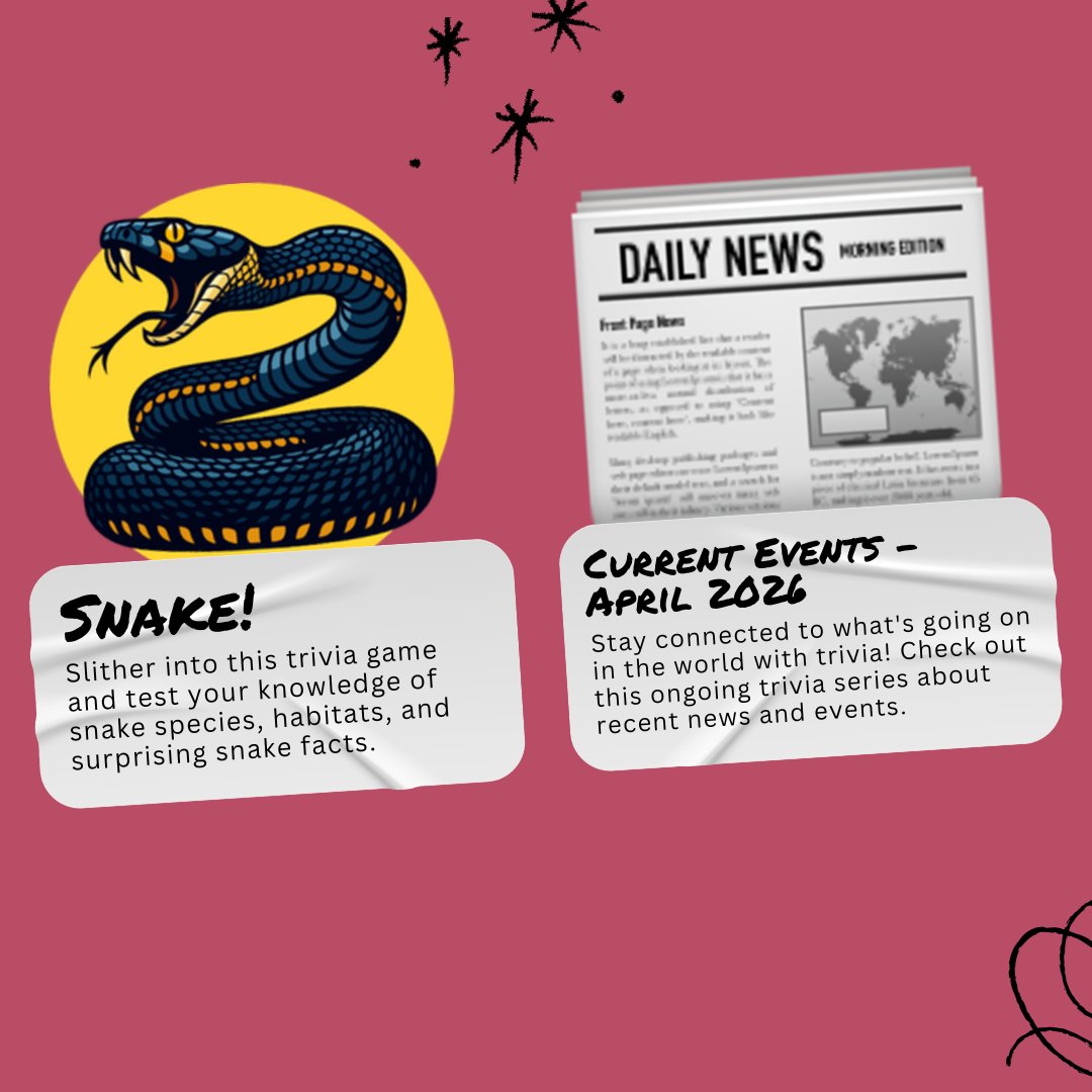 crowdpurr's tweet image. This week's trivia lineup is serving up prestige TV, a reptile with serious game, trivia that bends the mind, and more to be discovered! 📺🐍✨

Check out the new games in the #trivia library ➡️ crowdpurr.com/trivia

#HBO #Snake #SnakeFacts #90sMusic #MindBenders #MusicTrivia
