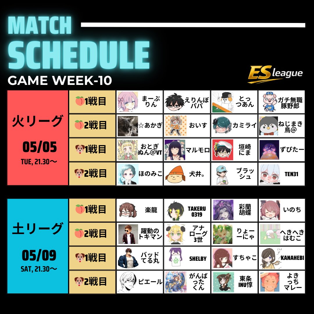 【エンスク個人戦】   
第1期esリーグレギュラーシーズン   
第10週（レギュラー最終週）のオーダーです！！  
#雀魂エンジョイスクール