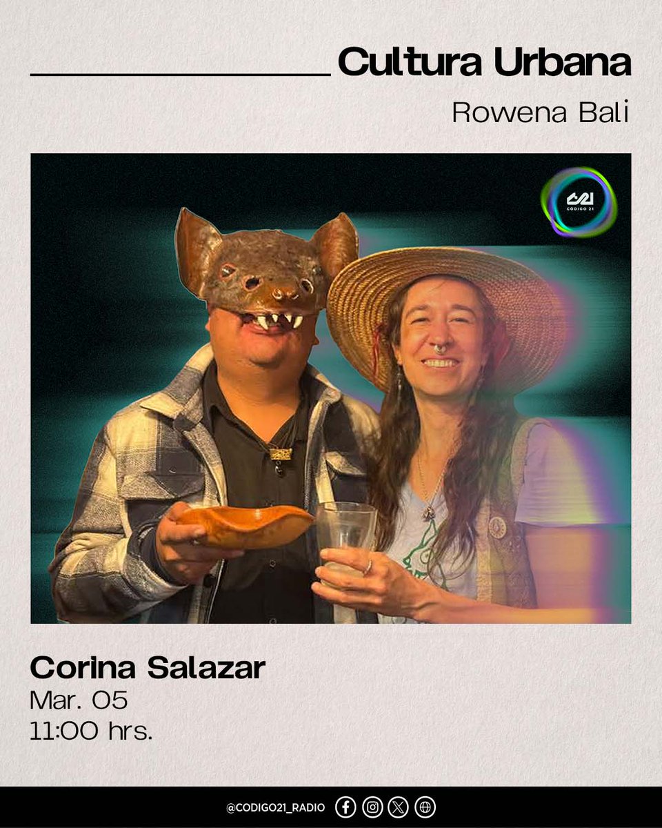 codigo21_radio's tweet photo. 💚🎨 Entre tierra, historia y tradición.
Corina Salazar se suma a #CulturaUrbana para hablar del pulque como inspiración junto a @rowenabali 🌱✨

🕚 11:00 hrs.
🔗 https://t.co/5Xi3ppXmOP | https://t.co/kXMehXYKE5
#LoQueTienesQueEscuchar https://t.co/XBO6M0er8U