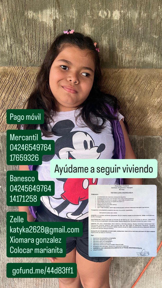 Lamentablemente no he seguido los tratamientos cómo debería son costosos por favor con 1$ sumas aunado a la operación debería mis ojos necesito ver bien para tener calidad d vida 

Zelle
katyka2628@gmail.com
Xiomara gonzalez
Cap al dm

Pm 
Mercantil
04245649764
17659326