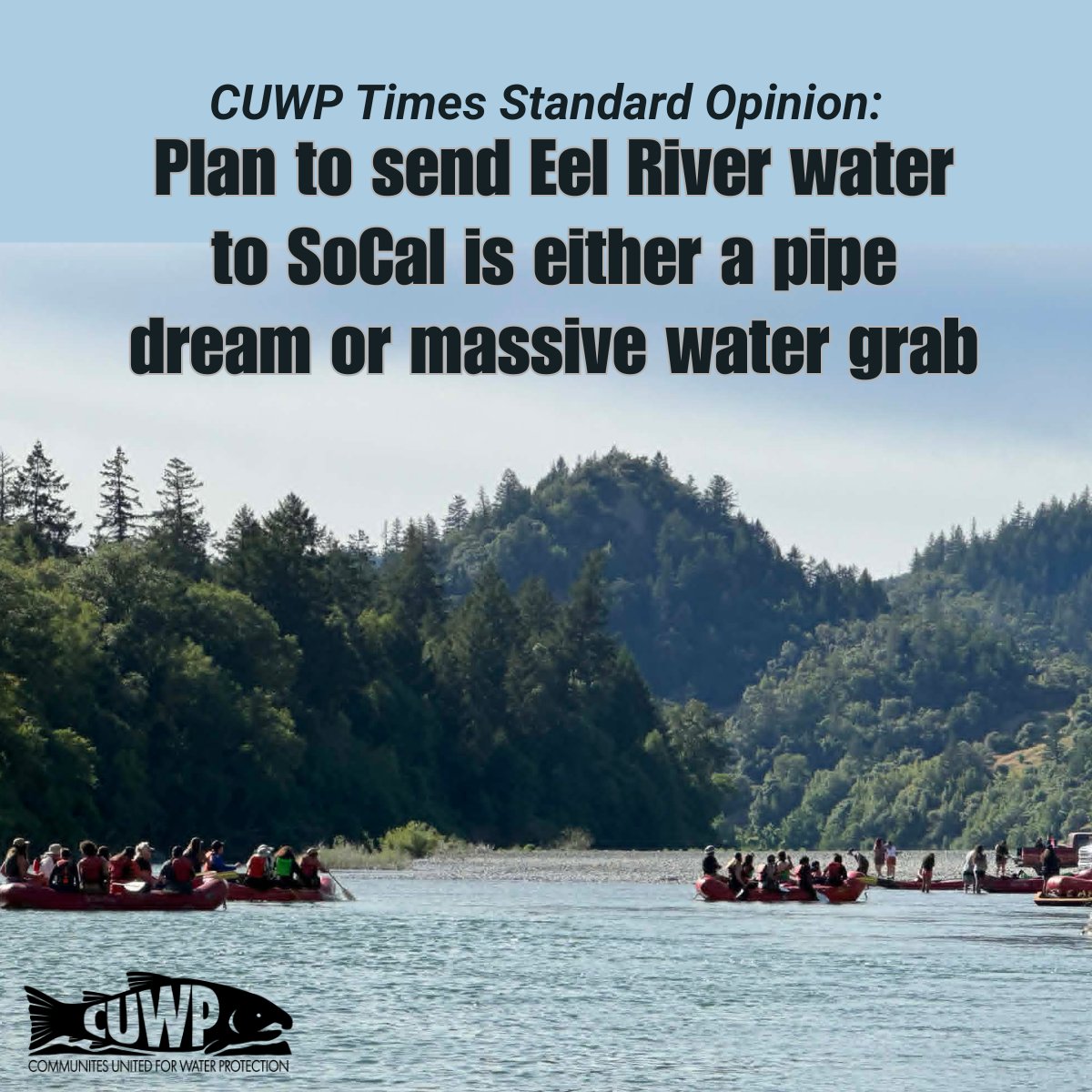 WAprotectors's tweet photo. Why would a SoCal water district 570 miles from the Eel River try to take over PG&amp;E dams years after a dam removal &amp; water sharing plan was reached? Can they deal with the lack of a conveyance?
CUWP wrote to @eurekaTS on this issue #waterislife
@TroutUnlimited @kmud @NNCMagazine https://t.co/niTl5G1Xif
