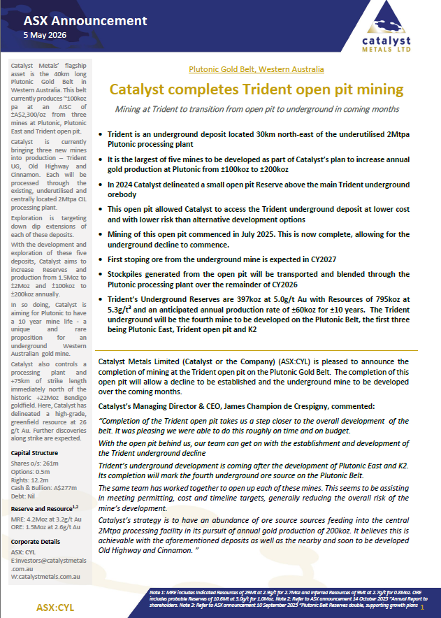 Spot the market sensitive disclosures in $CYL's jam-packed announcement.  I can't even find any info on how much gold was produced from the open pit?