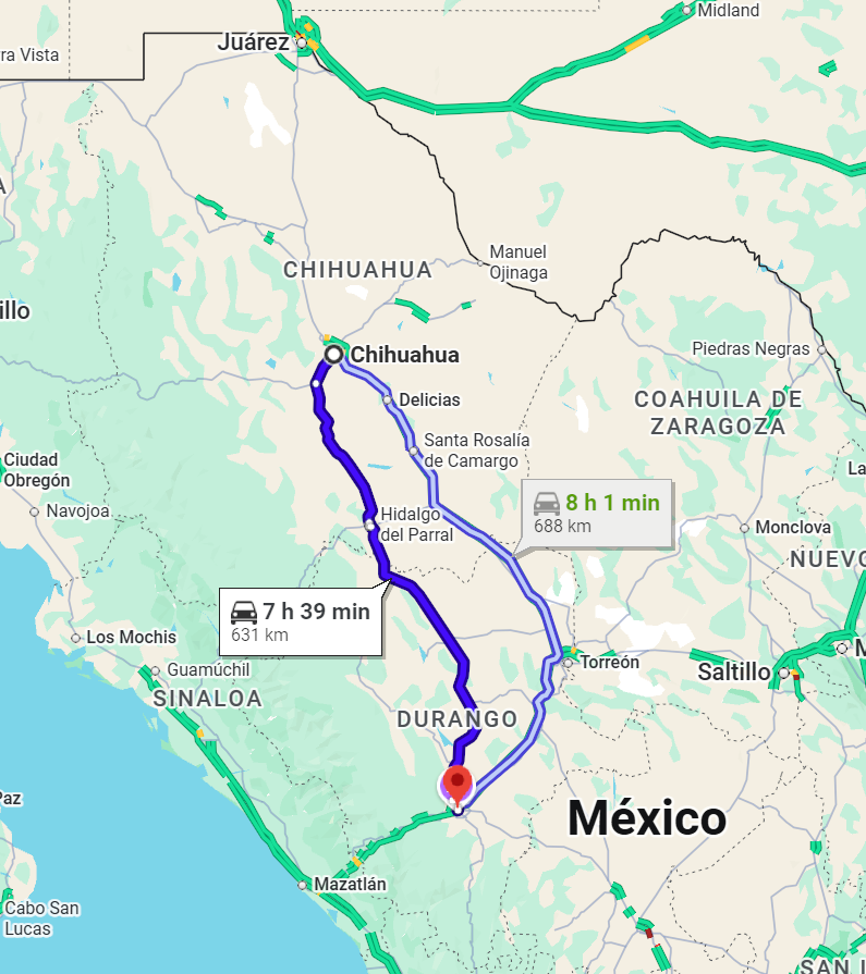 Esta semana debo ir a Durango y Parral.
La bronca está en que la vía corta la tiene tomada el CO, por ahí suben la droga hasta Ojinaga y bajan lana, armamento y camionetas robadas a Durango. 
Todos lo saben, menos los que se rasgan las vestiduras por la soberanía nacional.