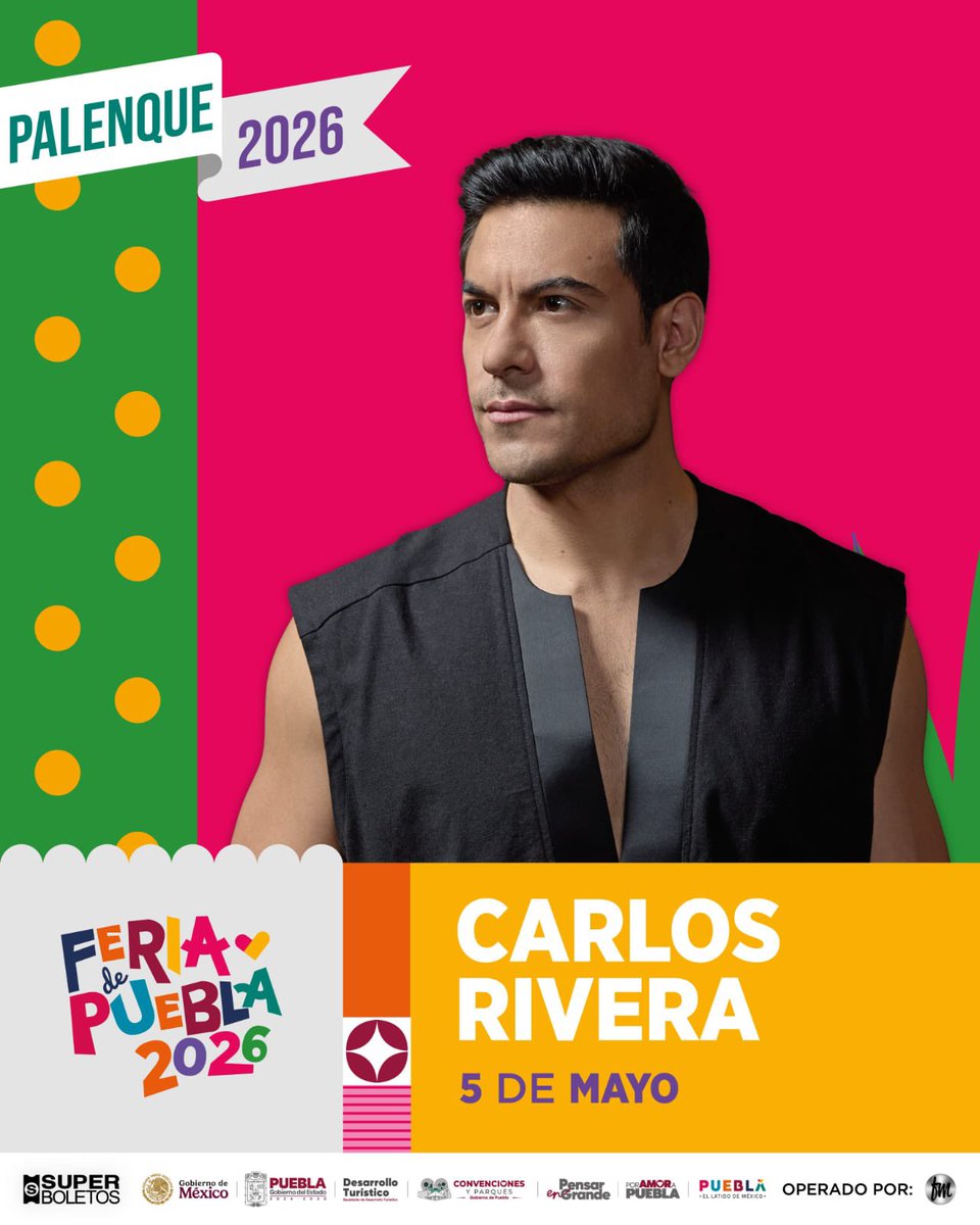 fabiangomezh's tweet photo. 🎡🔥 #Puebla está de fiesta… ¡y el Palenque de la @FeriaPuebla se va a caer!

Este 5 de mayo, @_CarlosRivera llega a romperla con un show que promete SOLD OUT 🎤💥

🎶 Puro hit, puro sentimiento… y miles cantando a todo pulmón.

‼️ Si no vas… te lo van a contar.

#FeriaDePuebla2026 #5DeMayo #CarlosRivera #Palenque #Puebla #Concierto