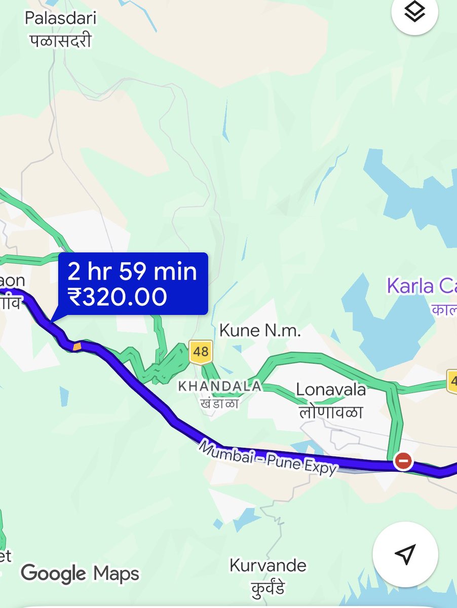 vinitbhavi's tweet photo. Gmaps on iPhone is finally showing the route to Pune on the #Mumbai #pune #eway via the missing link https://t.co/zZfStBCHd3