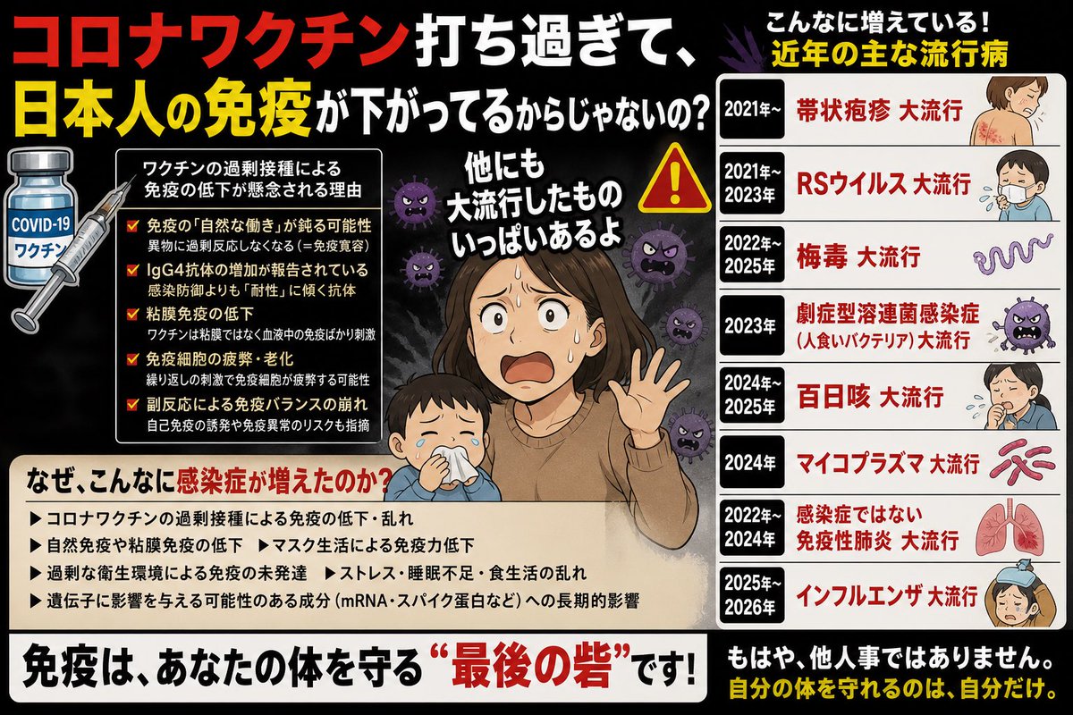 【同感です】
コロナワクチン打ち過ぎて、
日本人の
免疫が下がってるからじゃないの？
他にも大流行したものいっぱいあるよ