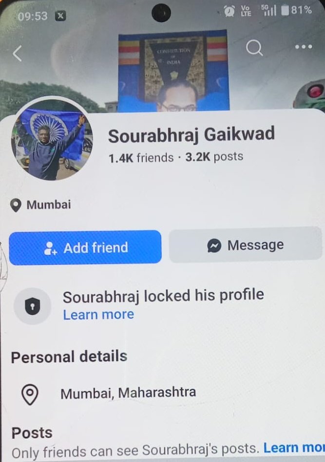 Hii <a href="/DGPMaharashtra/">महाराष्ट्र पोलीस - Maharashtra Police</a> <a href="/MumbaiPolice/">मुंबई पोलीस Mumbai Police</a> ये नीच सौरभराज गायकवाड़ गाय को काटने की बात बोल रहा है महोदय से निवेदन है कि त्वरित कार्यवाही करें अन्यथा इसको ढूंढकर सबक सिखाया जाएगा प्रोफ़ाइल लिंक नीचे है 👇 
facebook.com/share/1J1FtCbg…