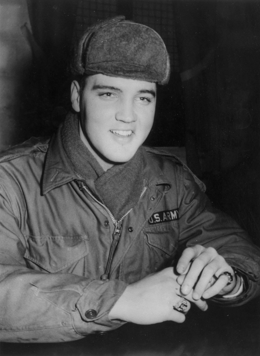 AboutElvis's tweet photo. 17th December 1958 in military uniform during his stint as a US serviceman at the Grafenwoehr exercise 
#Elvis #ElvisPresley Elvistheking #Elvis1958 #ElvisHistory #Elvis2026 https://t.co/Lv02fcJf3O