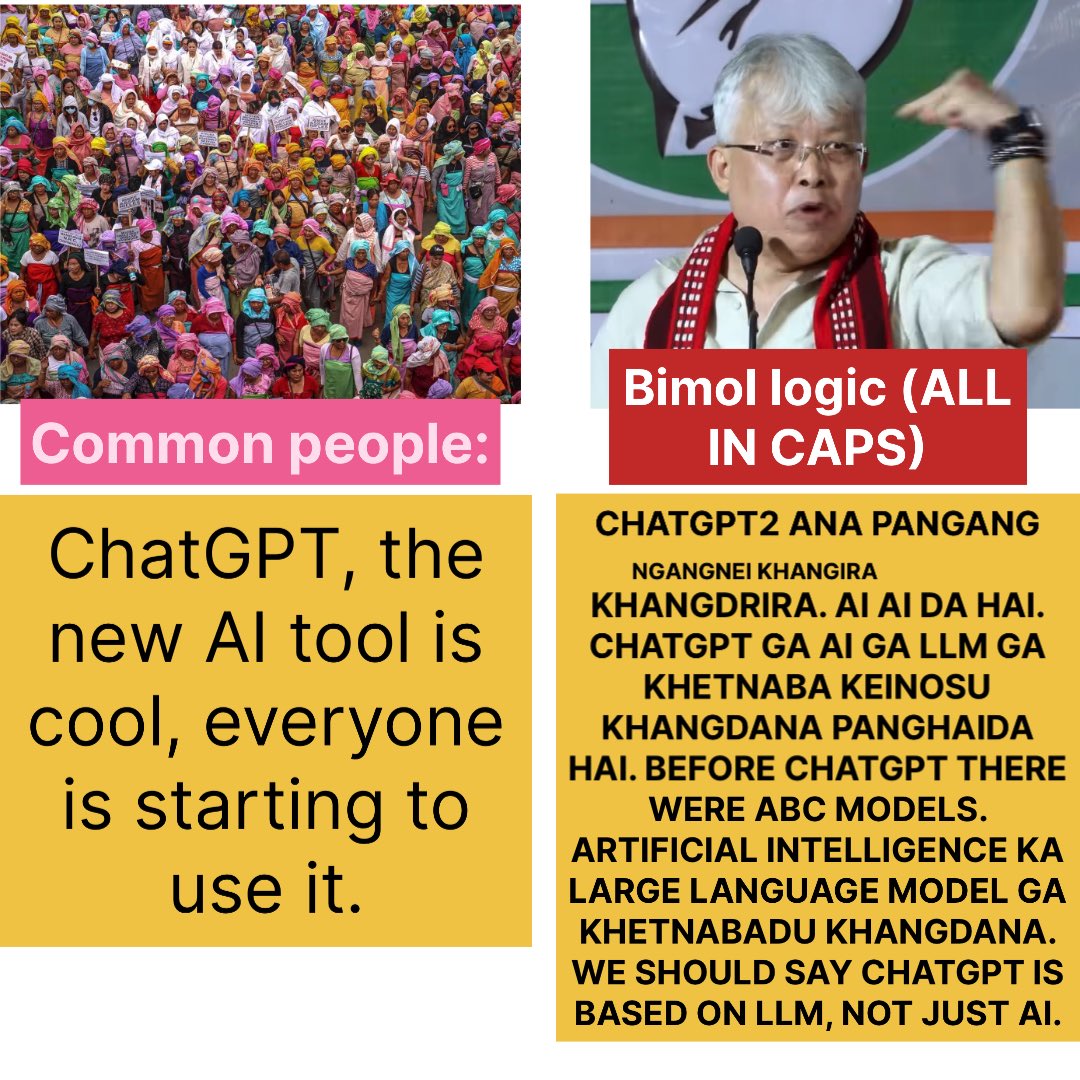 Manipur people: We want teresin, colgate.
<a href="/Bimol_Akoijam/">A. Bimol Akoijam</a> logic: It is kerosene not teresin, toothpaste not colgate. Analyse how kerosene is separated. How toothpaste are made how many companies were there before colgate. Only after these, we should think of using it.