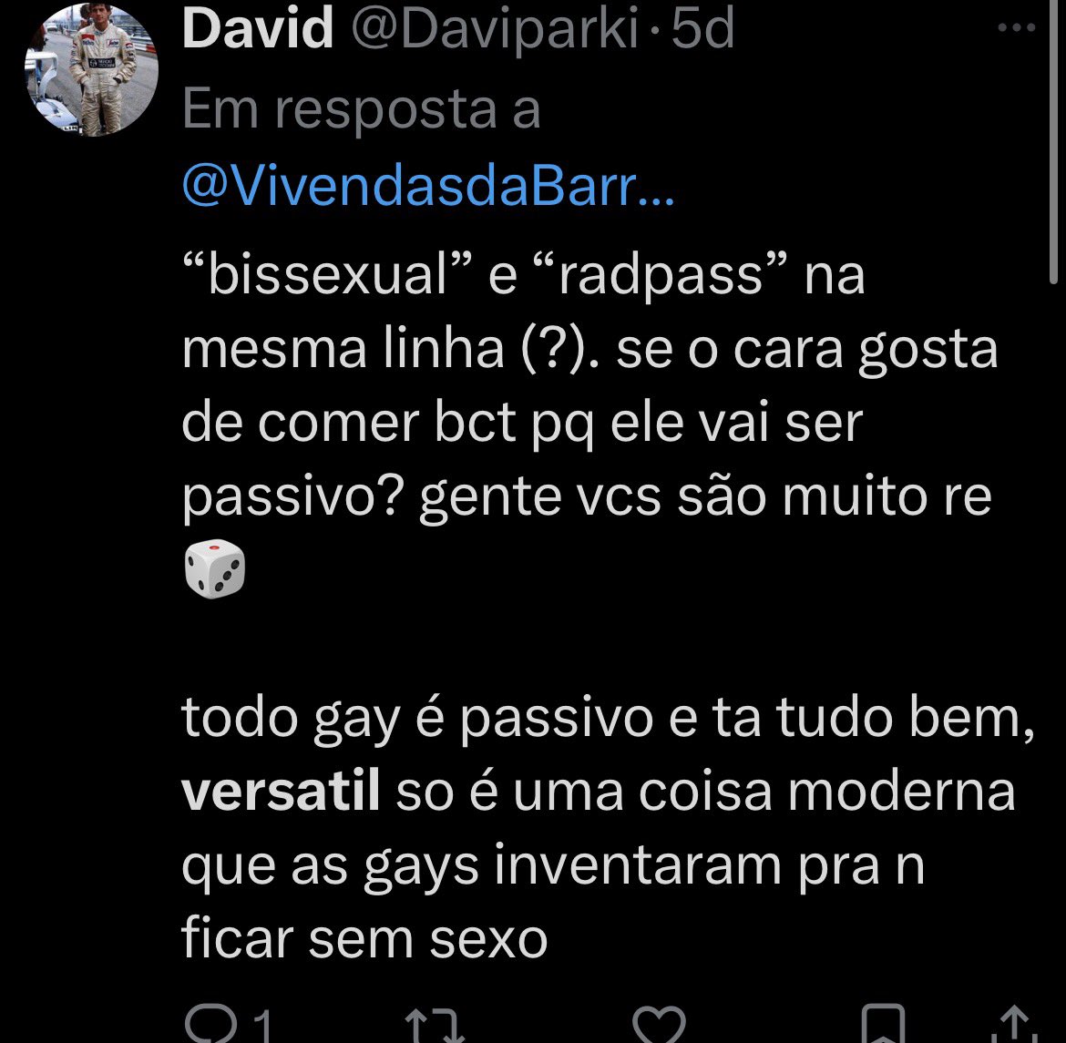 filipbitten's tweet photo. @Daviparki @espineliosol ata pensei q fosse pelos tweet dizendo q todo gay é passivo e q versatil é invenção pra não ficar sem sexo, deve ser ativo https://t.co/s7S2uD3LWA