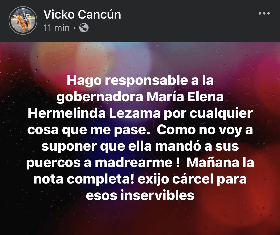 El Influencer Cancunense “Vicko Cancún” señala a la Gobernadora Mara Lezama como responsable de cualquier atentado contra su integridad, después de haber sido detenido y golpeado por elementos de la Secretaría de Seguridad Ciudadana a quienes acusa de secuestro, intento de