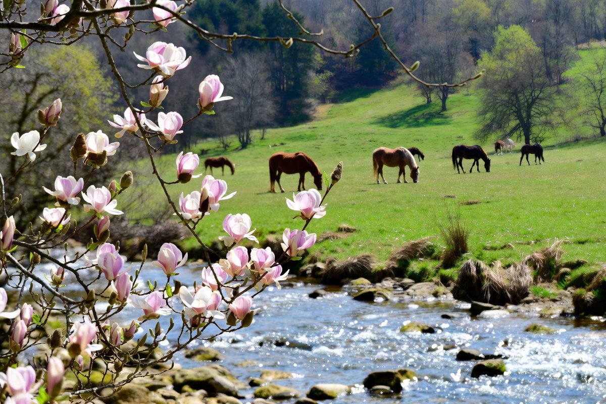 jazzy_bektas's tweet image. Tuesday 
Flow gently forward, like the brook through blooming meadows. 🌸 💦 

#HorsesInNature #Landscape #magnolia #NatureEscape #TuesdayMotivation