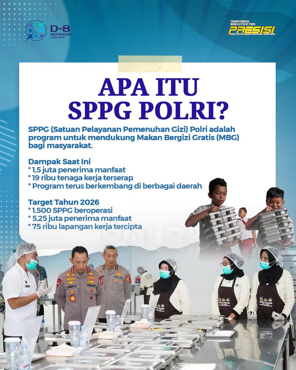 SPPG Polri hadir sebagai langkah nyata dalam mendukung program Makan Bergizi Gratis sekaligus memperkuat kualitas hidup masyarakat. Hingga saat ini, program ini telah menjangkau lebih dari 1,5 juta penerima manfaat dan membuka ribuan lapangan kerja di berbagai daerah.
