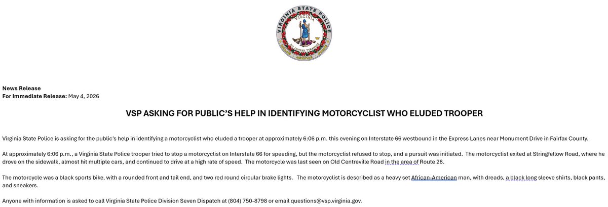 VA State Police tweet media