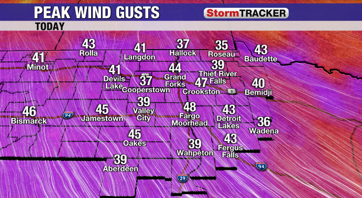 RobertDaley_Wx's tweet image. After a weekend in the 70s, today's blustery wind was insult to injury with those falling temperatures. The wind does gradually let up overnight, but tomorrow will still be cool and a bit breezy, with highs stuck in the 40s and a few sprinkles/flurries possible too. #ndwx #mnwx