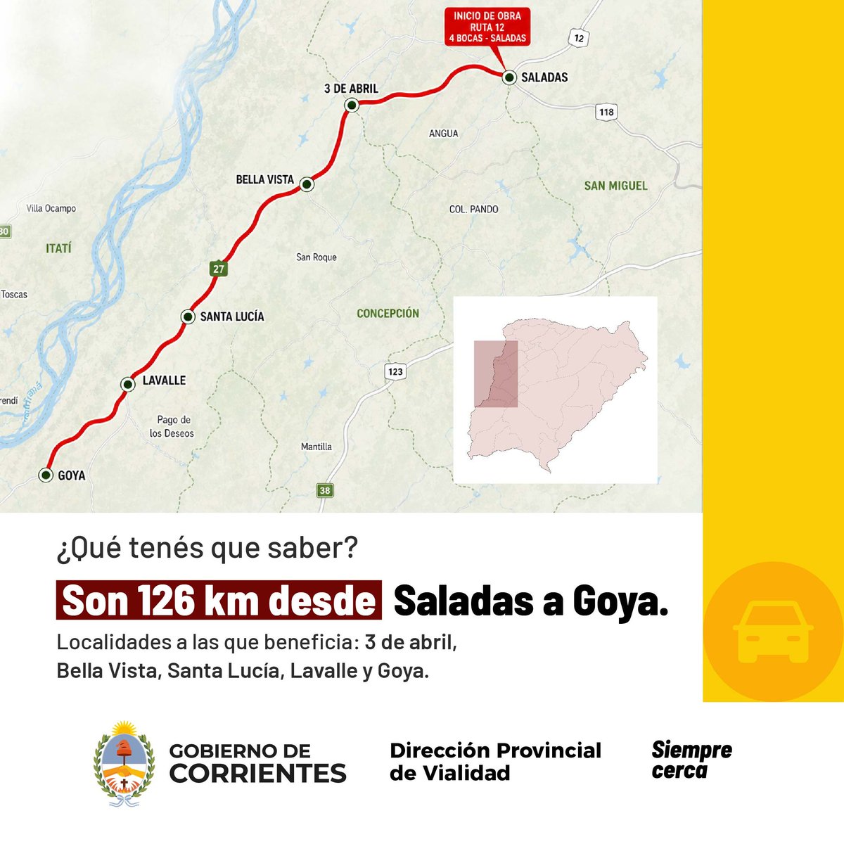 CorrientesGob's tweet photo. Este proyecto, aún en ciernes, obedece por igual a una optimización integral de los accesos a localidades como #3DeAbril, #BellaVista, #SantaLucía, #Lavalle y la misma #Goya, además de la mejora en accesos secundarios y la intersección con la RN N° 123, entre otros puntos. https://t.co/ZafF4AqAV0