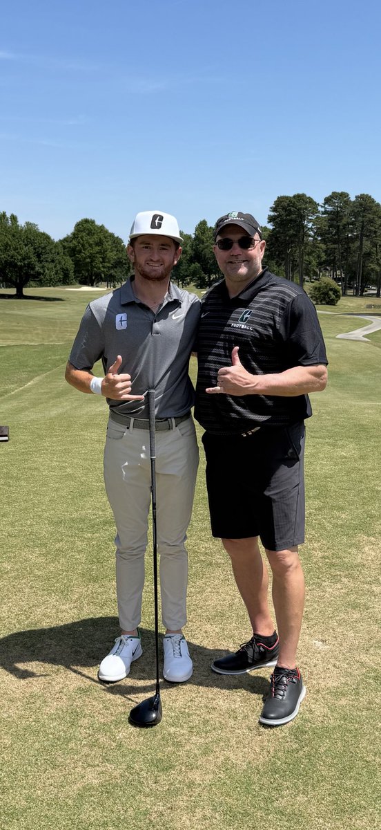 CoachAlbin's tweet photo. Niner legend here on the left, Daniel Boone hitt’n BOMBS today at our Niners alumni golf tournament after setting conference and program records! #back2backchamps https://t.co/x1F4Dfmx9n