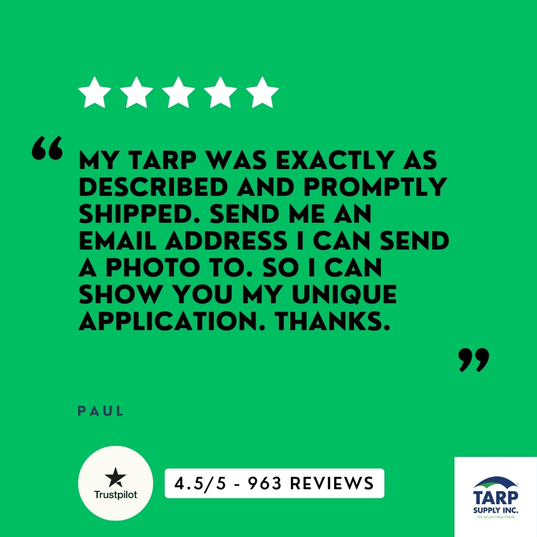 tarpsupplyinc's tweet image. Thank you, Paul, for your 5-star Trustpilot review! We truly appreciate your support and are glad Tarp Supply Inc.® delivered a great experience.

Share your review now!
Trustpilot: trustpilot.com/review/tarpsup…
Google: g.page/r/Ca1lRTa8dzeN…

#TrustPilot #GoogleReviews #TarpSupplyInc