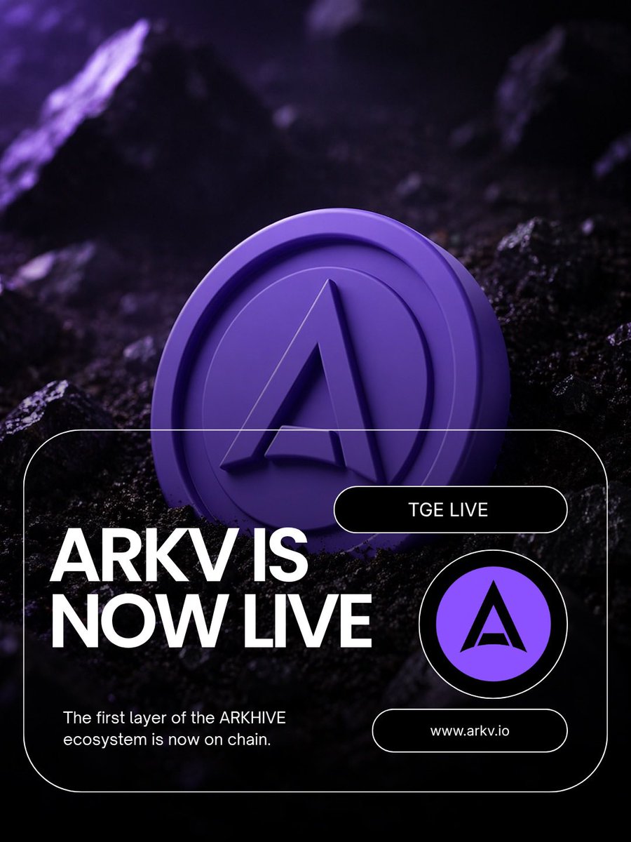 arkvnetwork's tweet photo. We’re live. ARKV is now on-chain.

More details on the official launch and trading date coming soon. https://t.co/gOCrkLOp9b