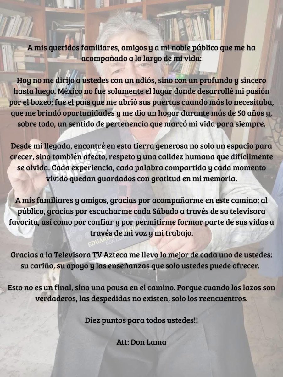 IzquierdazoBox's tweet photo. Así se despidió Don Lama de todos su amigos y seguidores con este conmovedor mensaje.

¡10 puntos para Don Lama en este mundo y en la eternidad! https://t.co/Mu36Omcajl