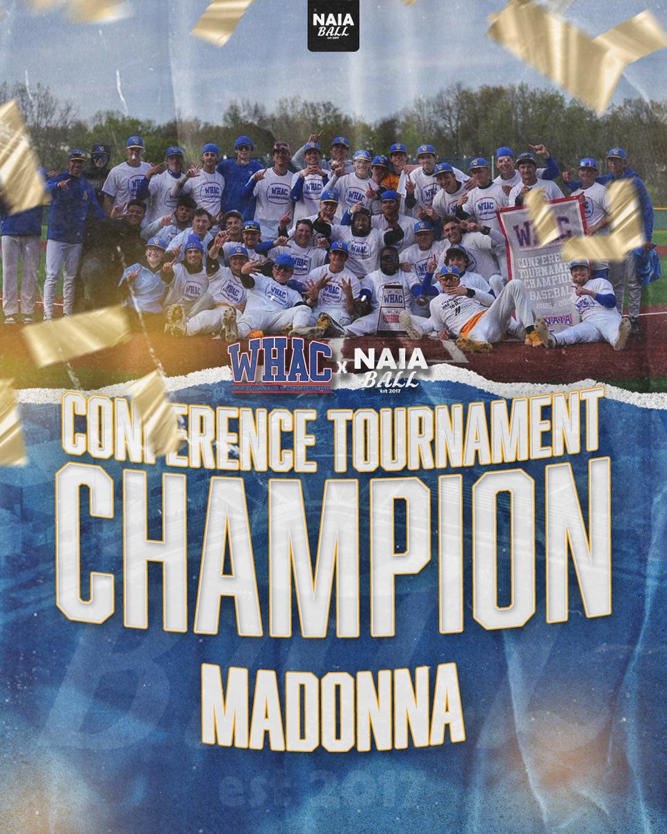 NAIABall's tweet photo. 🏆Congratulations to Madonna (MI) (41-14) on winning the @WHACAthletics Conference Tournament Championship!

The Crusaders are headed back to the national tournament as they win their 7th WHAC Tournament Championship in program history! #NAIABall 
@MUCrusadersBSB @MUCrusaders @UrbanEdgeTv