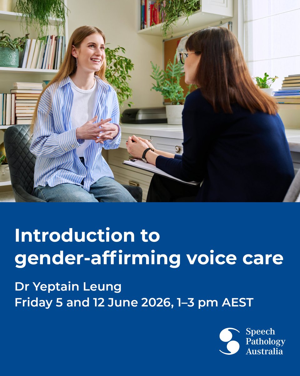 SpeechPathAus's tweet photo. What does best practice look like in gender-affirming voice care?

Join Dr Yeptain Leung for a two-part Clinical Bite series on supporting trans and gender diverse clients’ voice.

Build confidence in culturally safe, evidence-based care.

Learn more at https://t.co/h6259NUzWI. https://t.co/qIIlSMX4qM