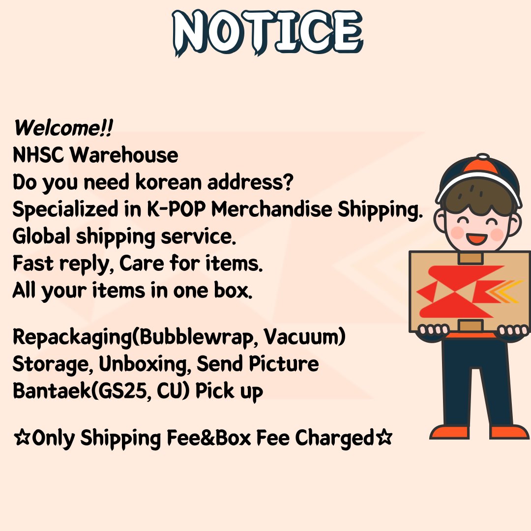 nhscpost's tweet photo. 🇰🇷 Korea address rental service
🚚 K-POP Goods Directly from Korea

https://t.co/94eGhZJ4gj
Chat Now!

✅ Get Your Own Korean Address
✅ Just Pay Shipping+Box Fee
📦 Handle:
Albums | Lightsticks | Photocards | Goods | Bantaek
#Korean #Warehouse #반택 #포카 #Kpop #Goods #Rental https://t.co/taXfvwbP8o