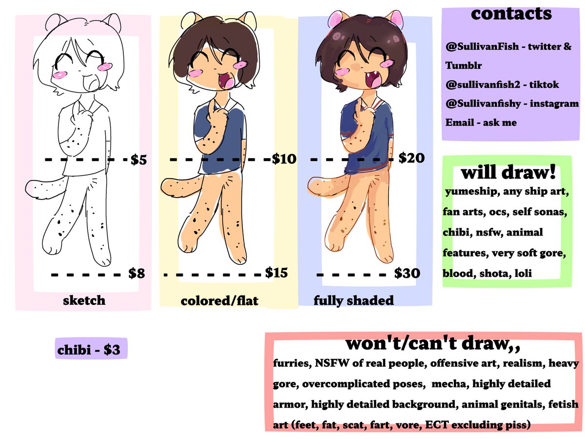 SullivanFish's tweet photo. First time doing commissions!! 
My name is Sullivan!!! 
If you're interested
DM me!! ❤️❤️ https://t.co/zPAX2UusFx