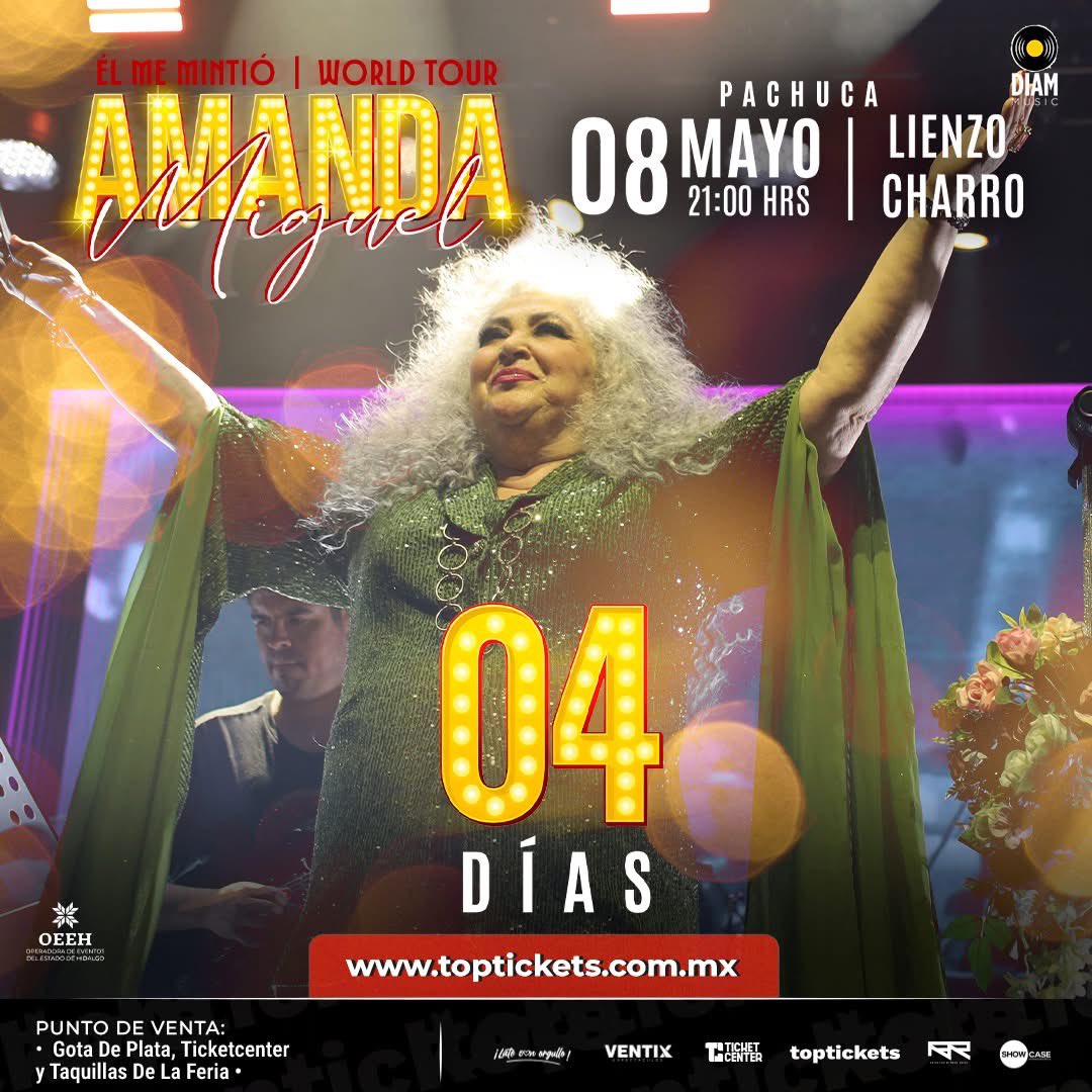 ConectaPachuca's tweet photo. ¡MAMÁ ENTRA GRATIS AL CONCIERTO DE AMANDA MIGUEL! 📢✨

💖 ¡2X1 POR TIEMPO LIMITADO!
📍 ¿Dónde? Lienzo Charro.
🗓️ ¿Cuándo? 08 de mayo, 21:00 hrs.

🎟️ Boletos en: https://t.co/Cr2F8RsuUh
💠Taquillas de la Feria
💠Auditorio Gota de Plata 
💠TicketCenter-Plaza el dorado. https://t.co/WAwA8aPBcr