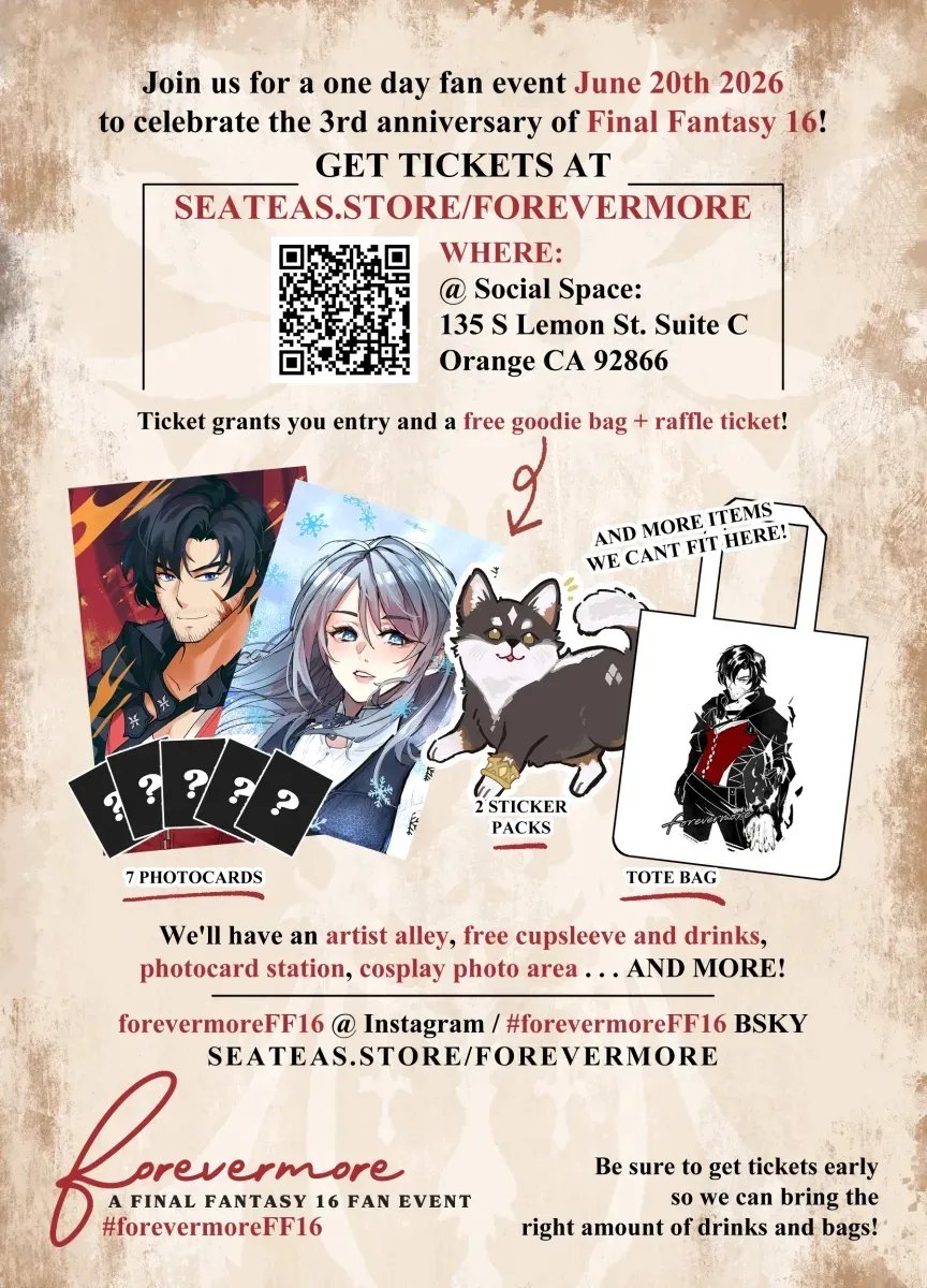 eunisyn's tweet photo. 🧵Here's a thread of the wonderful artist that will be in artist alley for the #ForevermoreFF16 event happening on June 20th!

Artists in the replies below. Be sure to grab your ticket now!

🎫 https://t.co/bkdydVq1zB
📆 June 20th 2026 https://t.co/R3WKXwBm9h