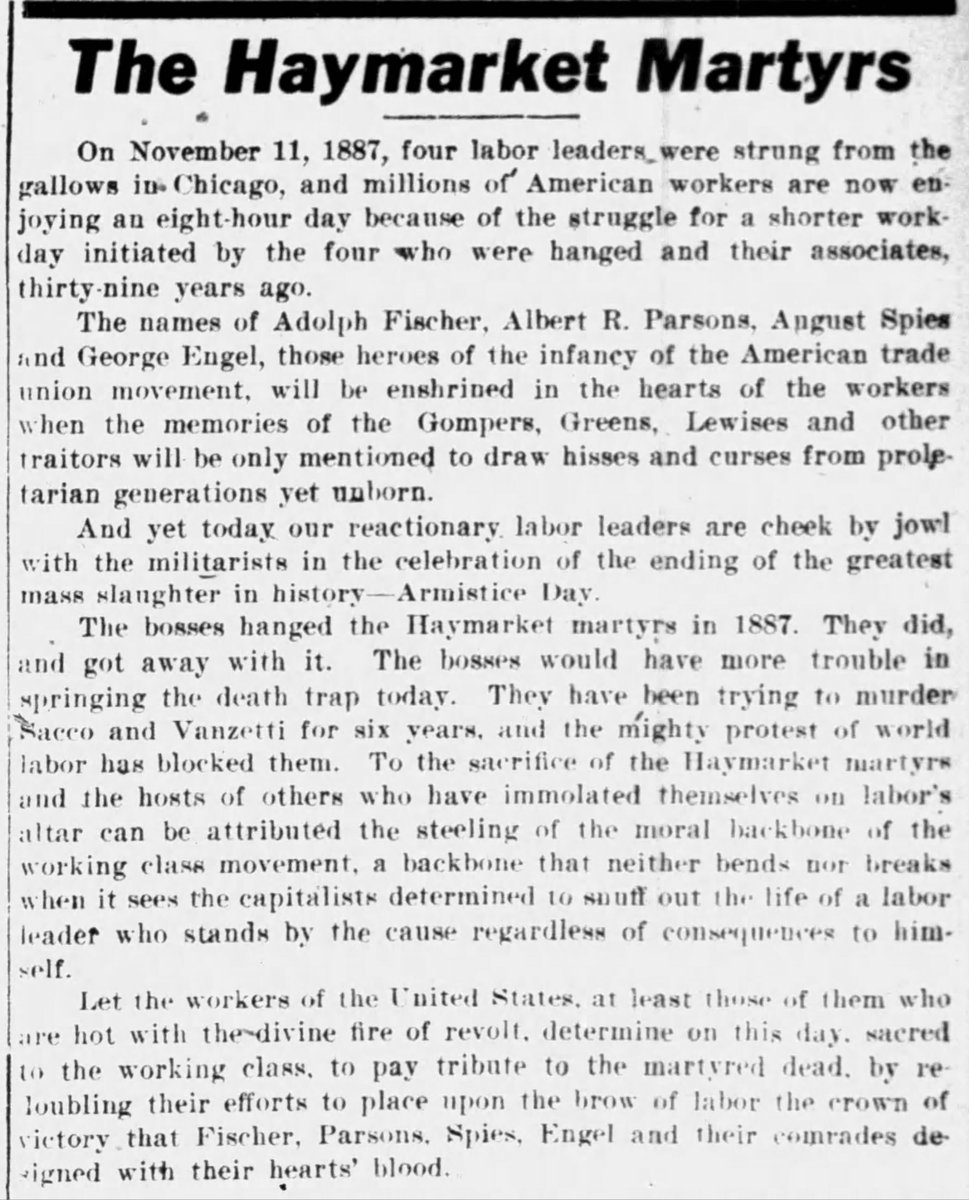 PRL_library's tweet photo. #OTD 1886 Haymarket police riot. "Let the workers of the United States...pay tribute to the martyred dead, by redoubling their efforts to place upon the brow of labor the crown of victory that Fischer, Parsons, Spies, Engel and their comrades designed with their hearts' blood." https://t.co/IBU5GnLB3j
