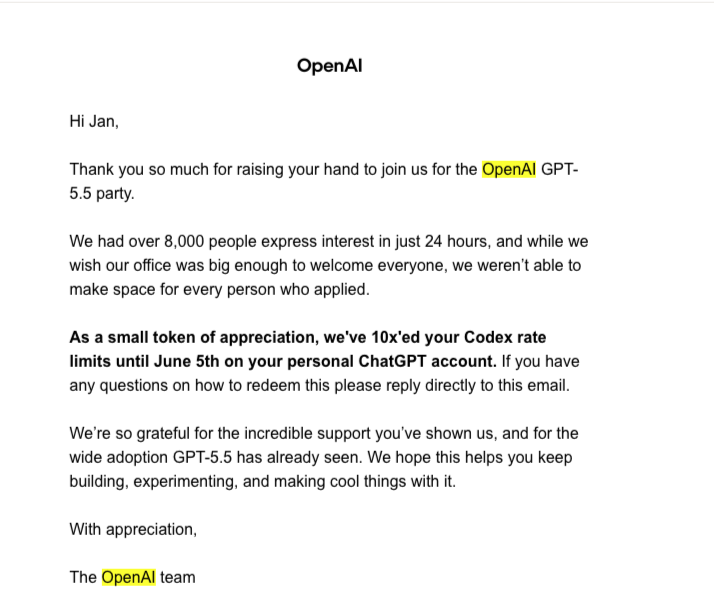 Thanks <a href="/sama/">Sam Altman</a> bro