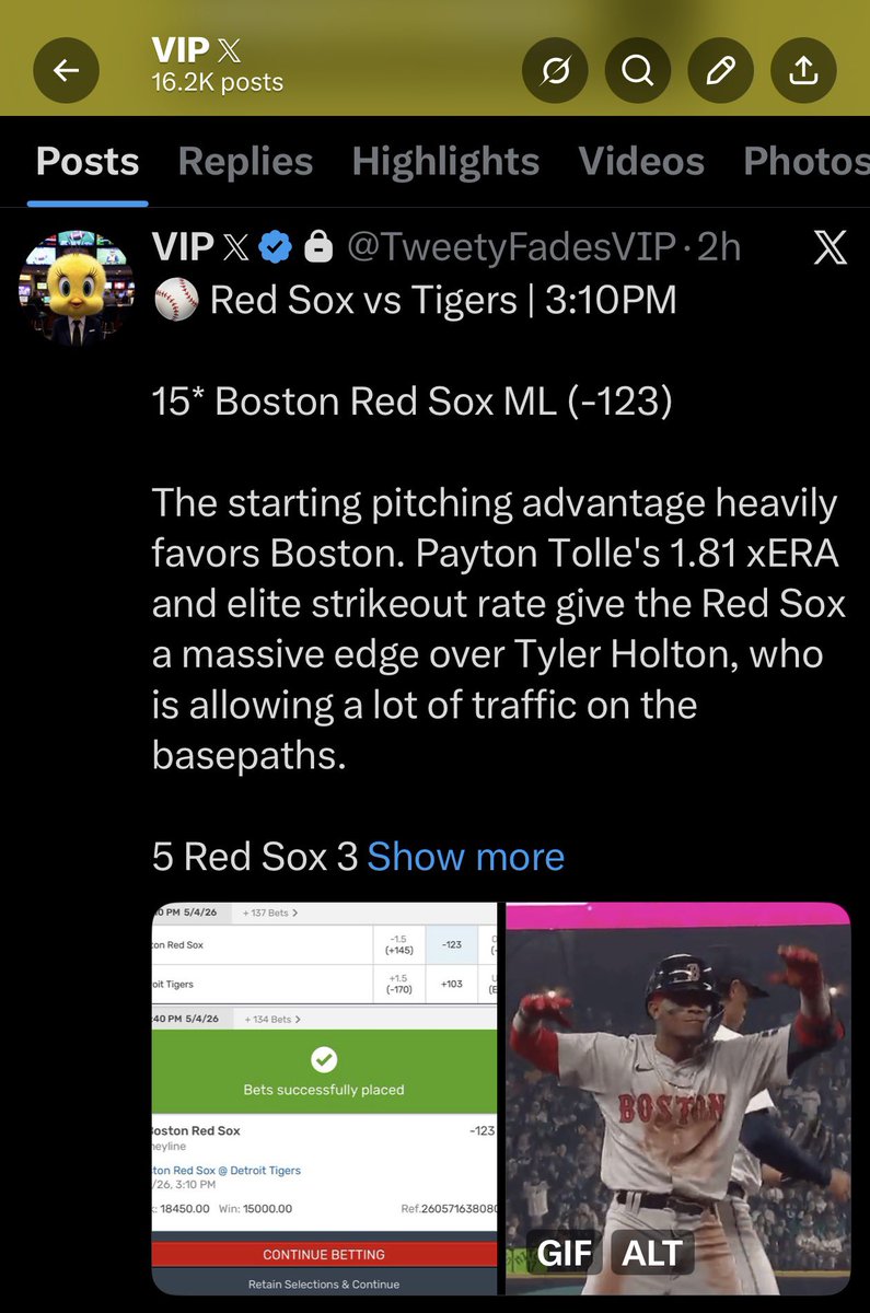 TweetyFades's tweet photo. 25* PHI/MIA Under 8.5✅
15* Boston Red Sox ML✅

Pending

40* Padres/Giants (6:45PM)
15* LAD/HOU Over 9 (-120)

Join: https://t.co/GLI28NUI5c